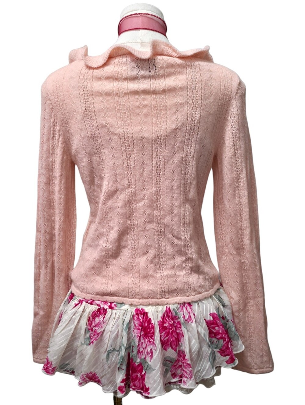 David & Javier exclusive collection coral pink wool blend coquette sweater top - Picture 3 of 6